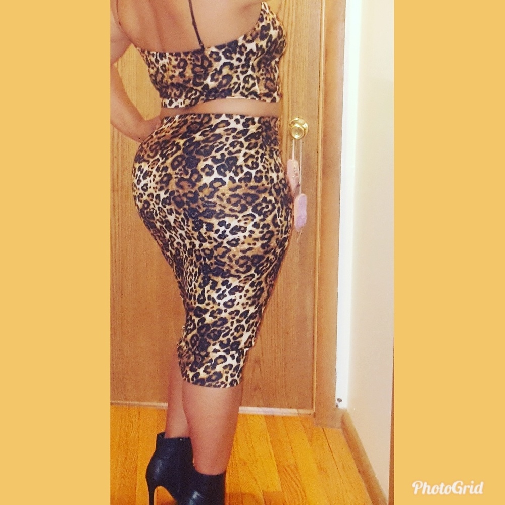 Two piece Leopard top and skirt